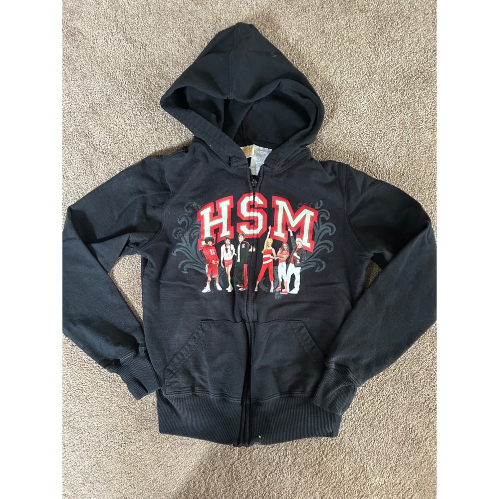 Disney High School Musical HSM Zip Up Hoodie Black Junior Size S Graphic